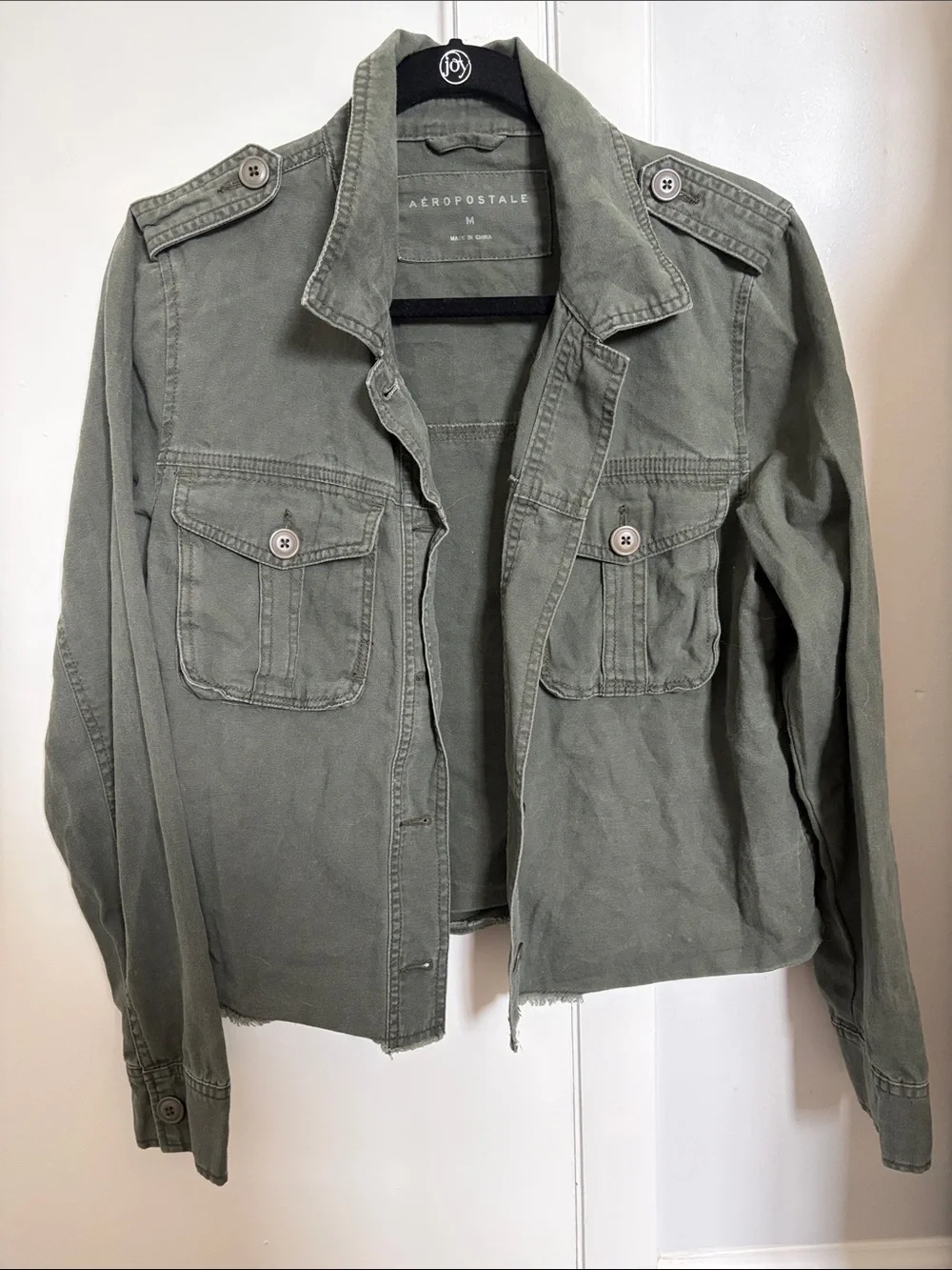Aeropostale Olive Green Utility Jacket with Front Flap Pockets